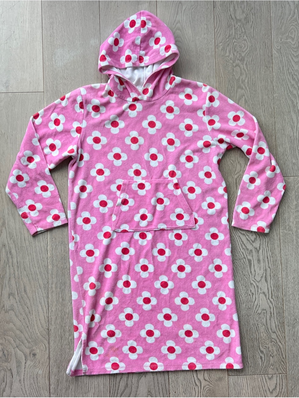 Mini Boden Pink Floral Towelling Hoodie Swim Cover Up Girls Size 13-14